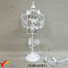 Quaint Beautiful Rusted White Metal Table Lamp with Butterfly